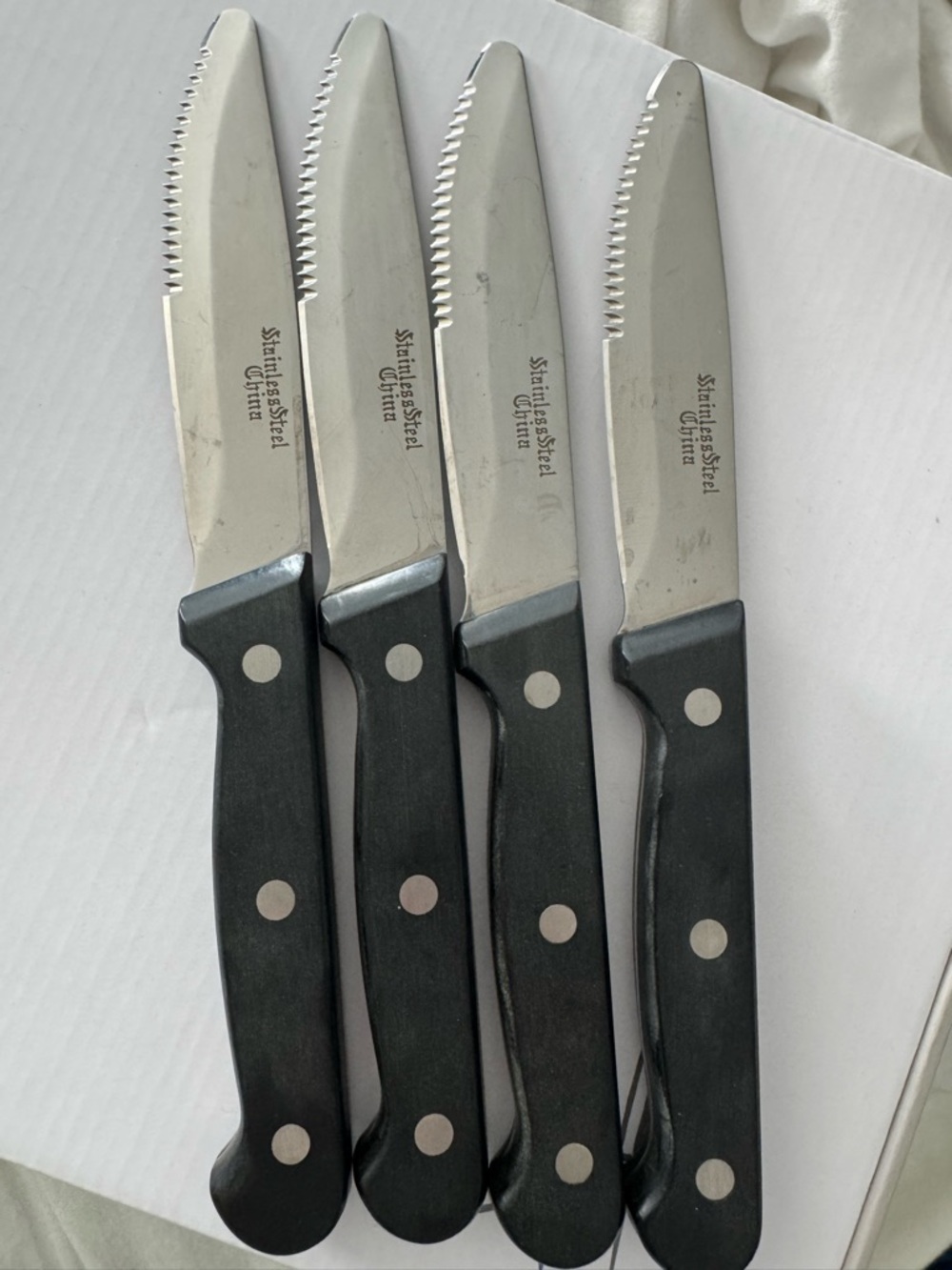 Stainless Steel Serrated Steak Knives - Black Handle (Set of 4)